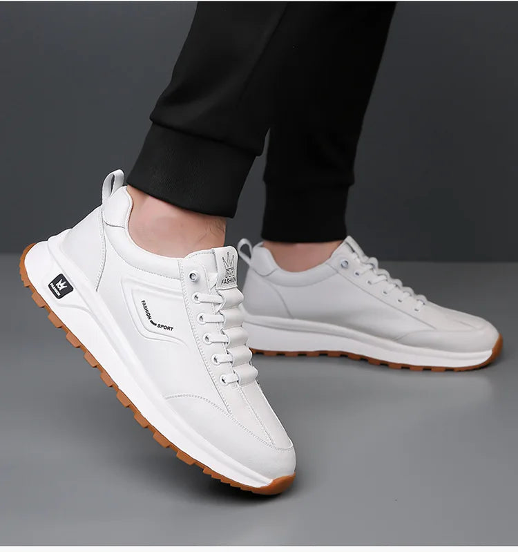 Men's Doefhom Genuine Cow Leather Sneakers — Lace-Up Casual Sport Shoes | Waterproof Outdoor Street Style Trainers for Spring & Autumn