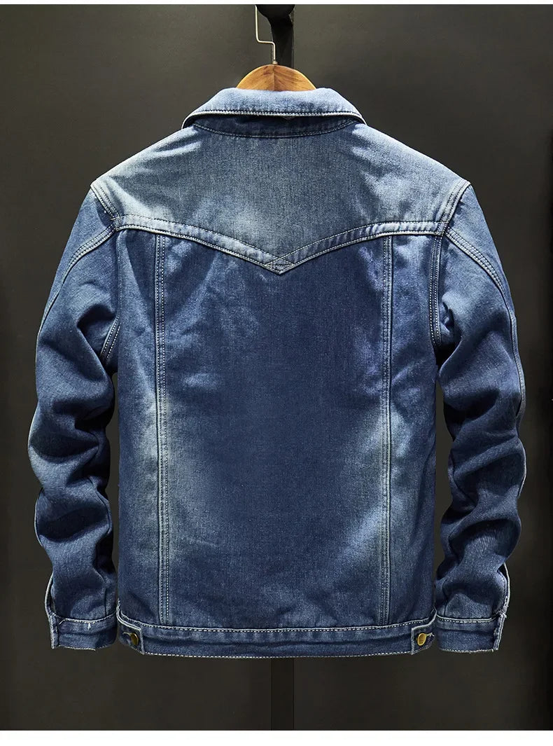 Men's Washed Denim Jacket - Casual Single Breasted Cardigan with Turn Down Collar & Pockets