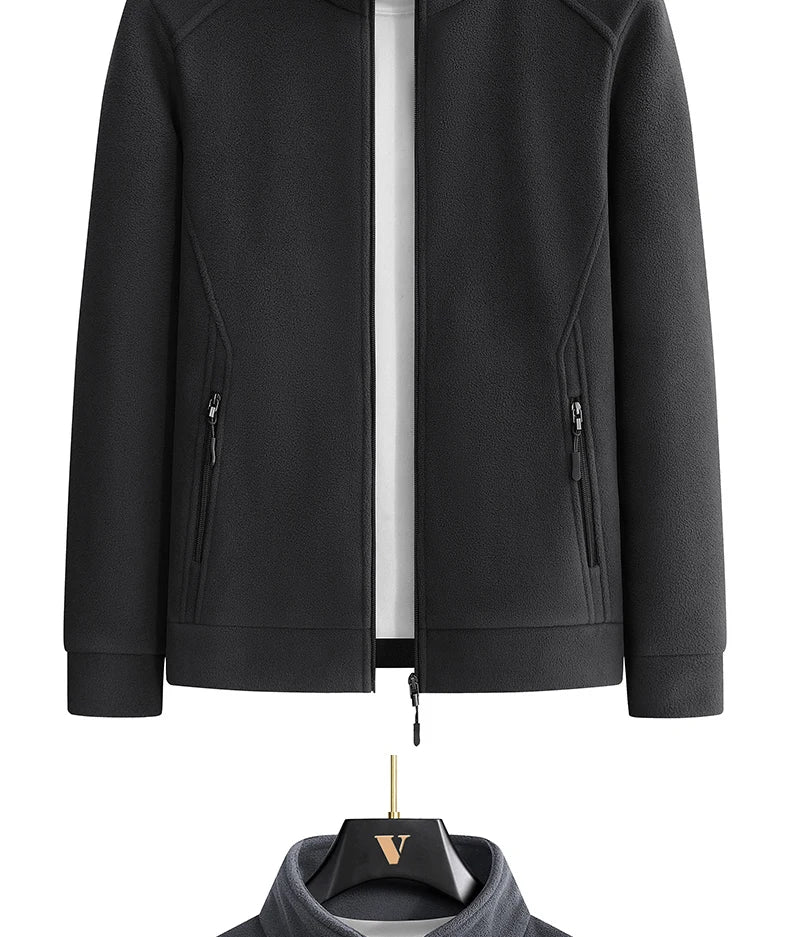 Men’s Stand Collar Zip-Up Casual Jacket with Zippered Pockets, Sizes M–8XL