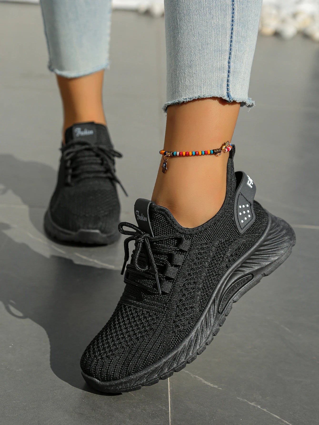 Women's Chunky Platform Sneakers - Lightweight Knit Athletic Shoes with Air Cushion Sole