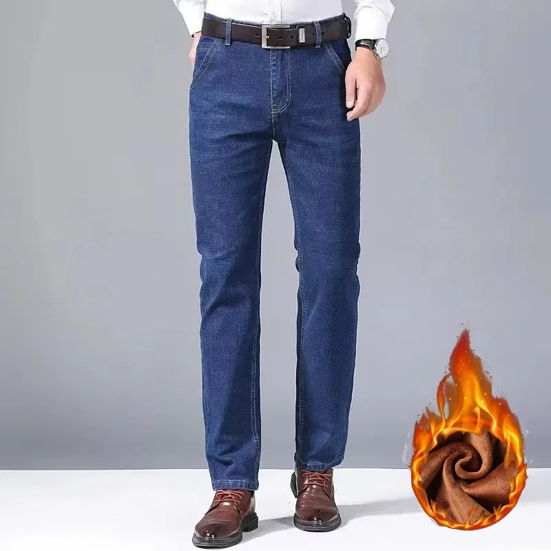 Men's 2024 Winter Fleece-Lined Casual Jeans - Regular Fit