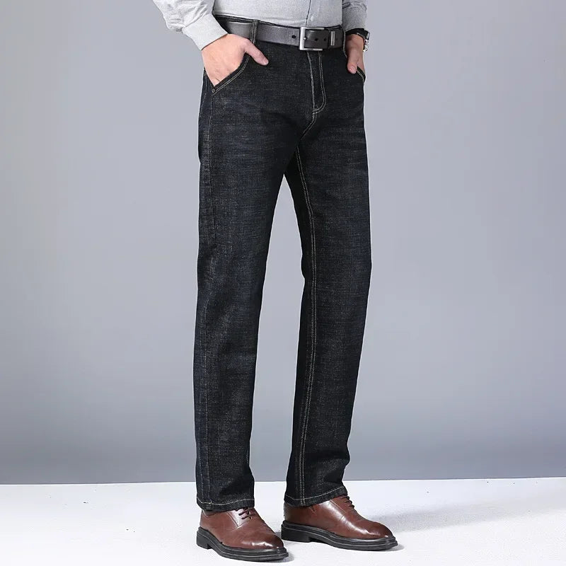 Men's 2024 Winter Fleece-Lined Casual Jeans - Regular Fit