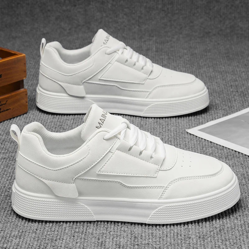 Men's Retro Skate Sneakers – Breathable Mesh Lining, Wear-Resistant Artificial Leather Lace-Up Shoes | White, Black & Grey | Spring/Autumn