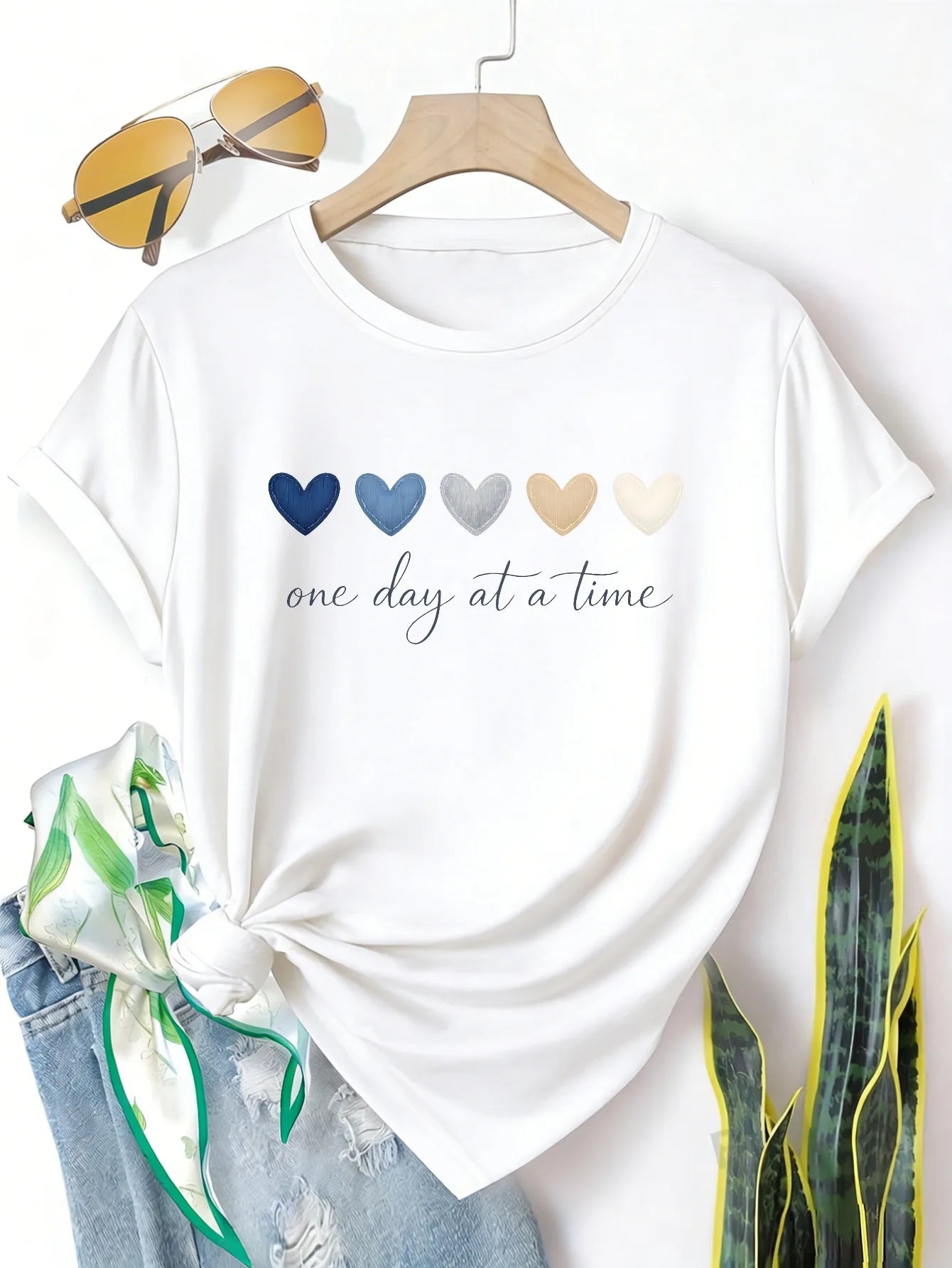 Women's Plus Size Graphic T-Shirt | "One Day At A Time" Casual Loose Fit Tee – Spring & Summer Essential