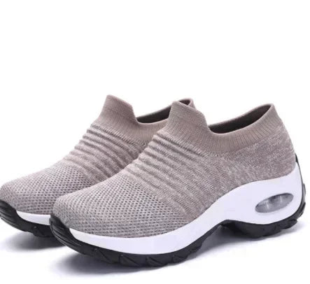 Women's Orthopedic Air Cushion Sneakers - Breathable Mesh Slip-On Platform Walking Shoes - Lightweight Non-Slip Tennis Shoes
