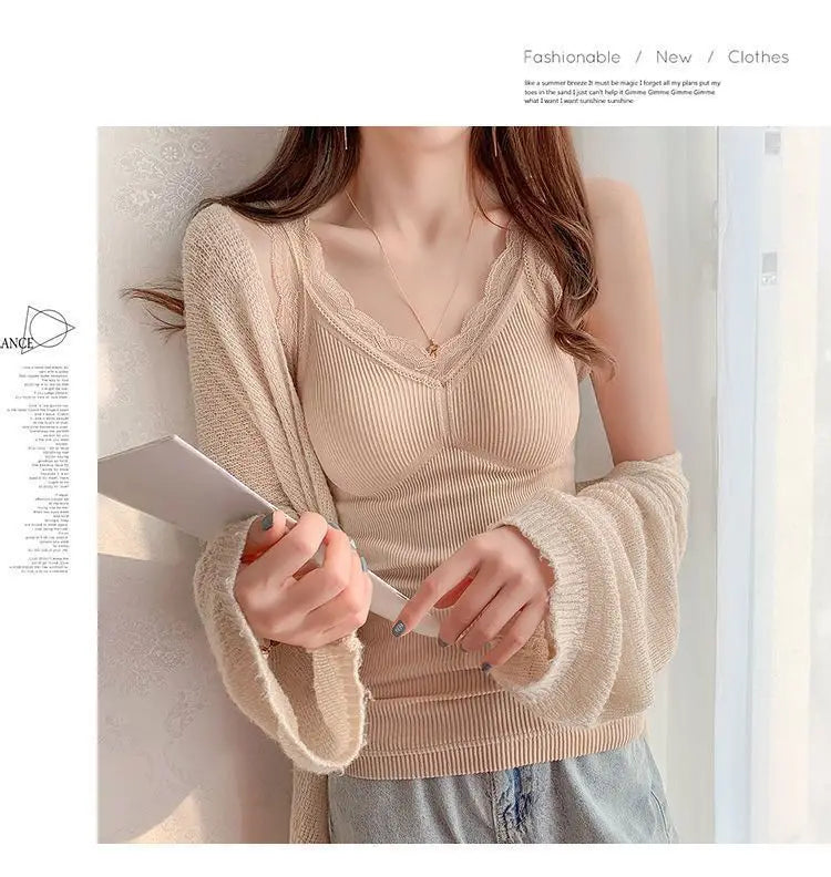 Women's Sleek & Stylish Thermal Lace Vest with Padded Bra for Winter Warmth.