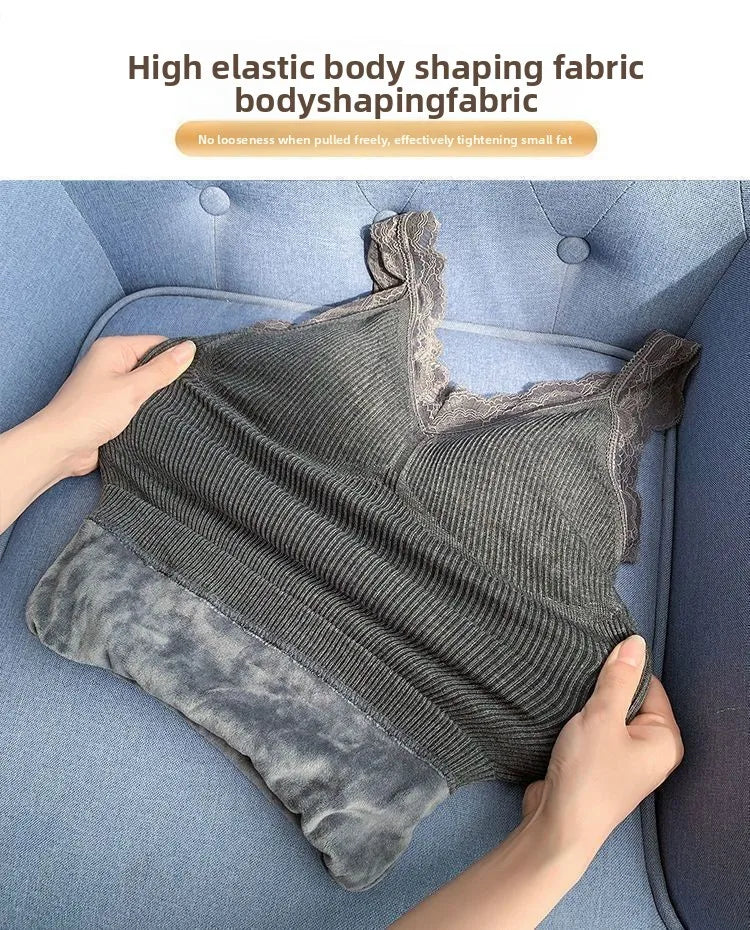 Women's Sleek & Stylish Thermal Lace Vest with Padded Bra for Winter Warmth.