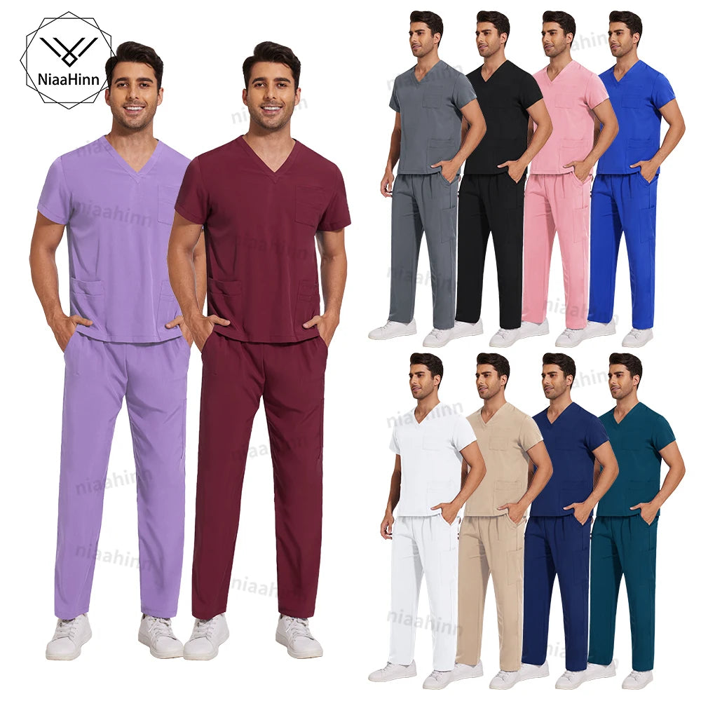 Men's Nursing Scrubs Set  Anti-Wrinkle Medical Surgical Gown Wholesale
