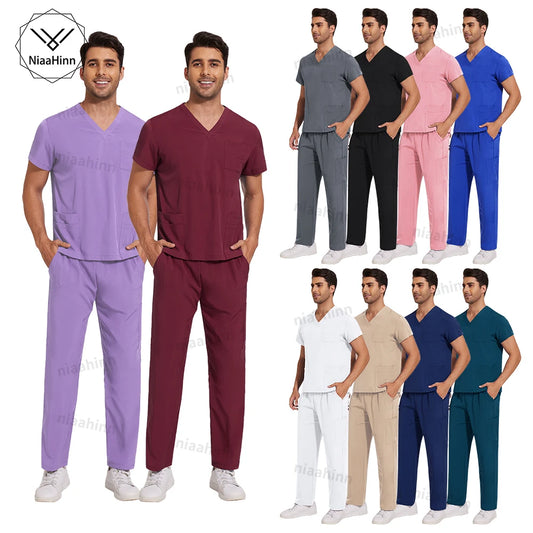Men's Nursing Scrubs Set  Anti-Wrinkle Medical Surgical Gown Wholesale