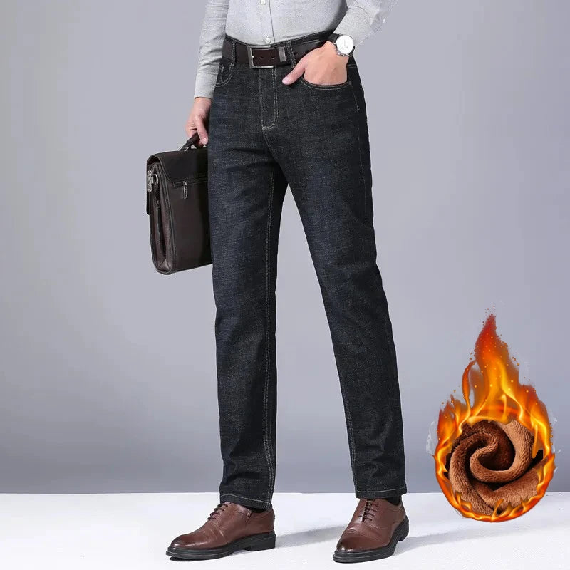 Men's 2024 Winter Fleece-Lined Casual Jeans - Regular Fit