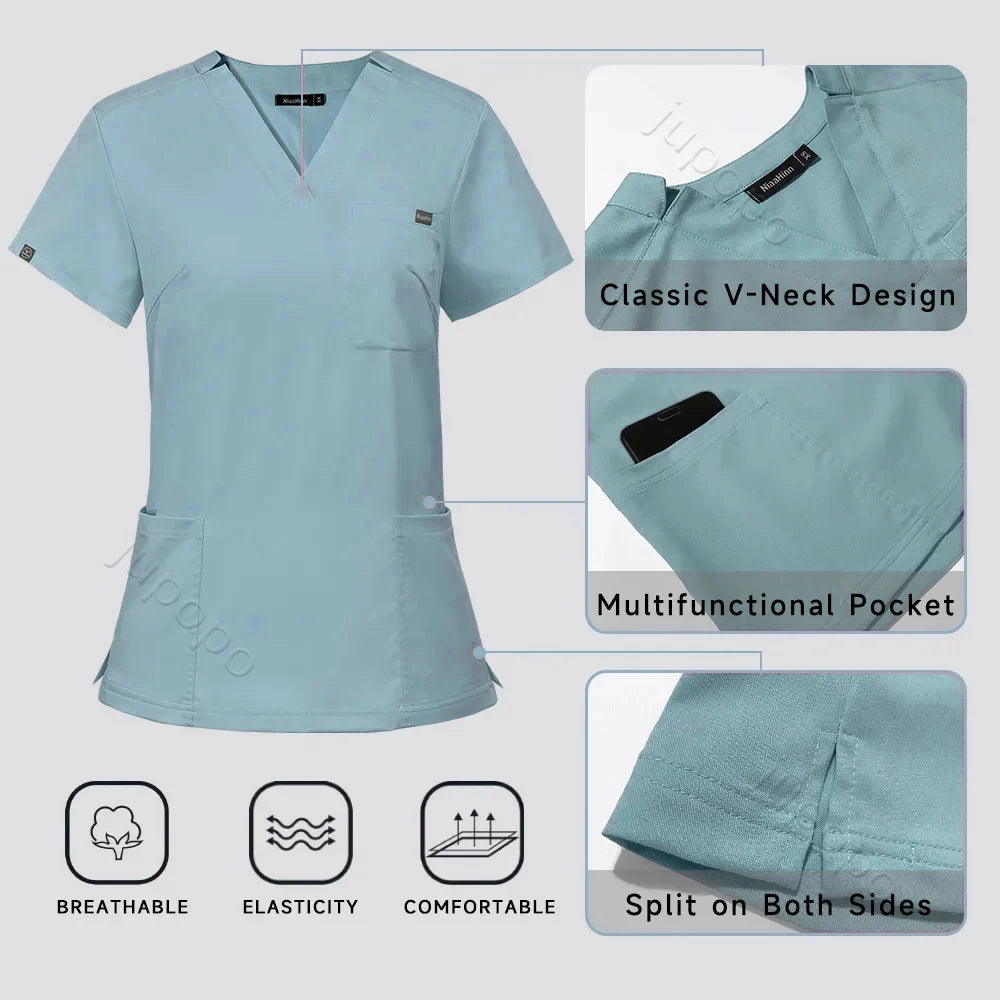 Women's Vibrant Multicolor Scrubs Set: Stylish Short Sleeve Top & Pants for Nurses & Pet Doctors