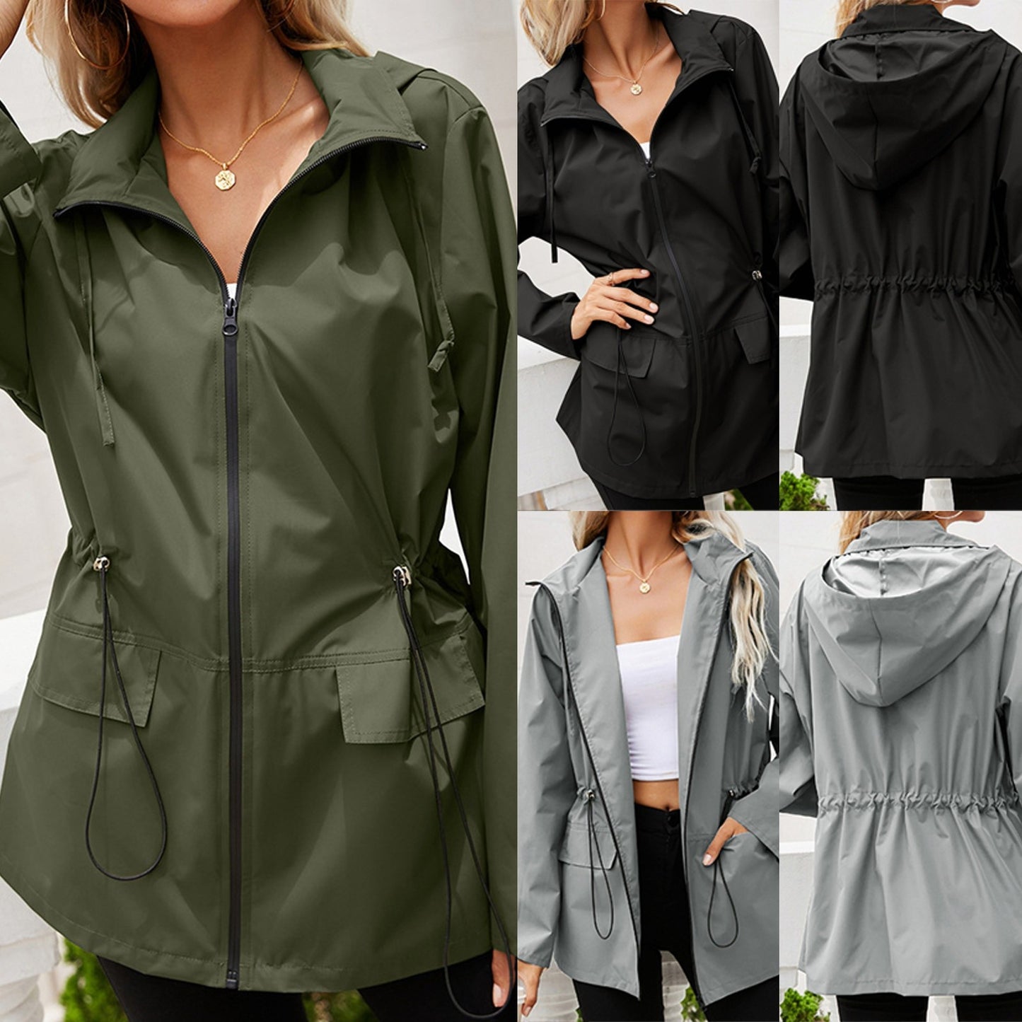 Women's Asymmetric Hooded Windproof Jacket — Plus Size Streetwear Zip-Up Coat with Flare Sleeves