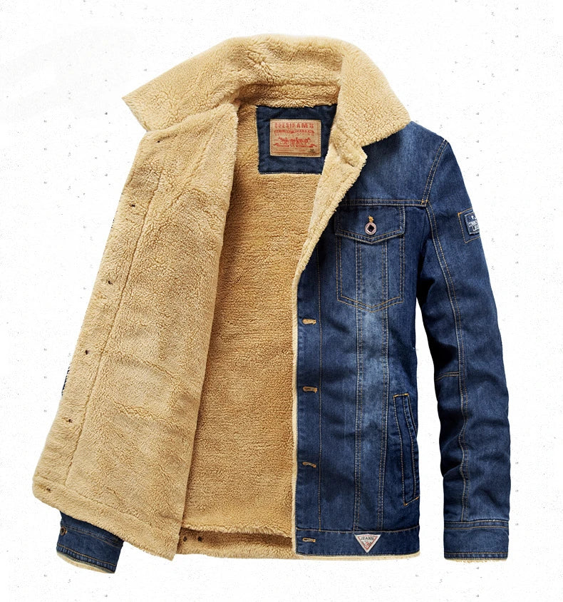 Men's Casual Padded Denim Jacket - Autumn & Winter Lapel Coat for Outdoor Adventures