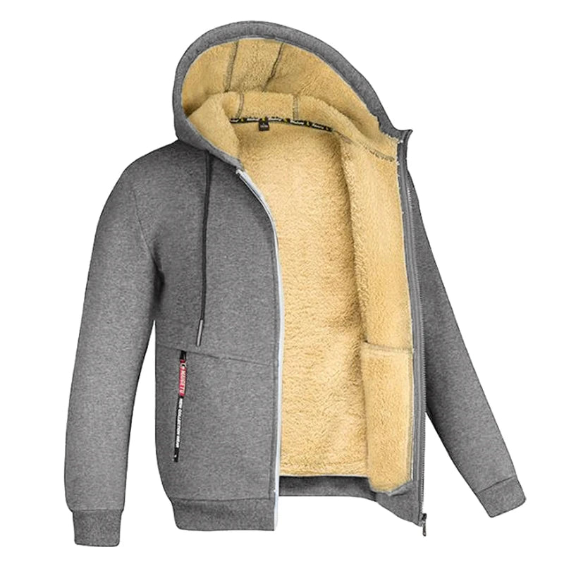 Men's Heavyweight Sherpa Fleece Lined Windproof Hoodie Jacket - Ultimate Winter Warmth & Style.