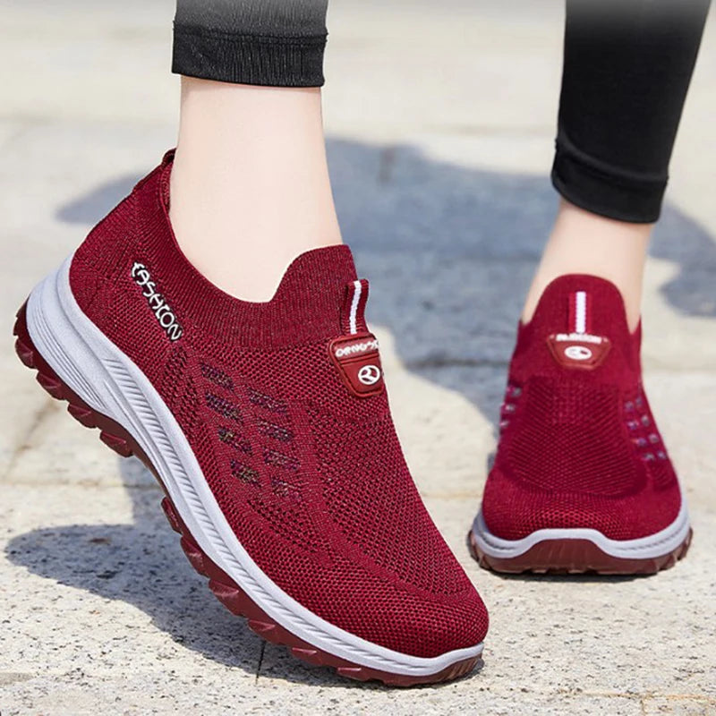 Women's Breathable Mesh Slip-On Sneakers – Lightweight EVA Comfort Walking Loafers with Rubber Sole