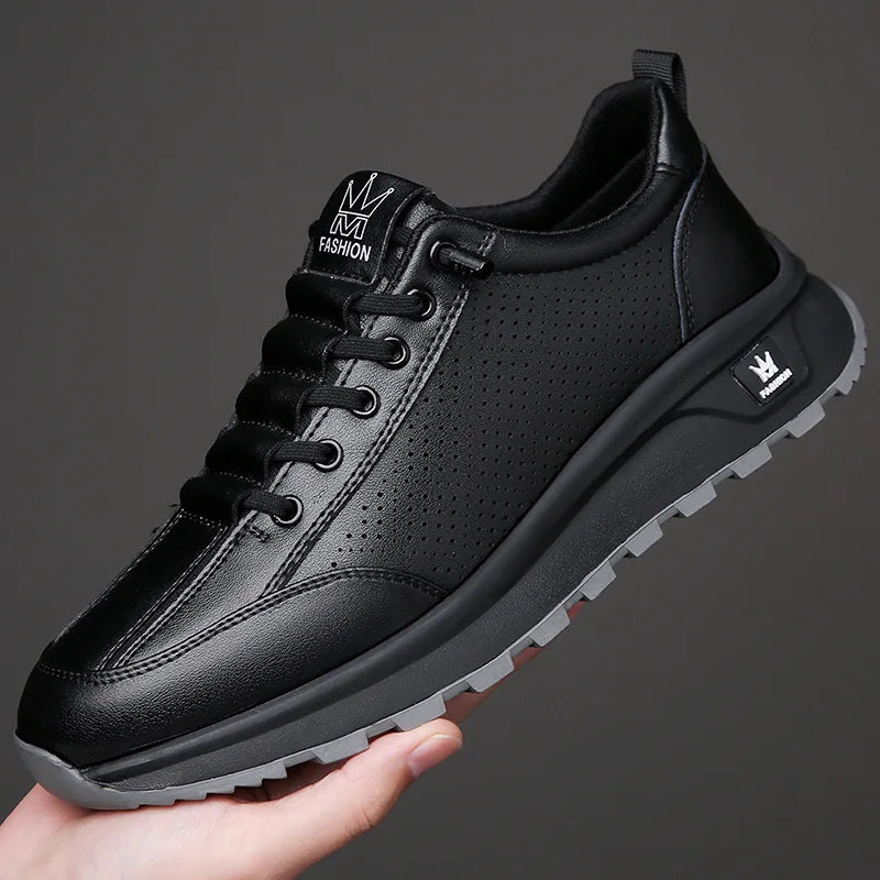 Men's Doefhom Genuine Cow Leather Sneakers — Lace-Up Casual Sport Shoes | Waterproof Outdoor Street Style Trainers for Spring & Autumn