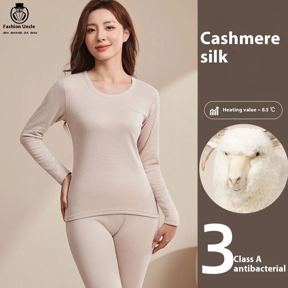 Women's Luxurious Cashmere Silk Striped Thermal Suit for Ultimate Comfort – Fall & Winter Bottoming Underwear"