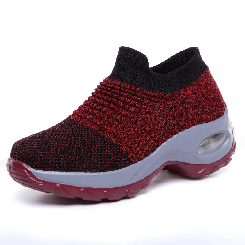 Women's Orthopedic Air Cushion Sneakers - Breathable Mesh Slip-On Platform Walking Shoes - Lightweight Non-Slip Tennis Shoes