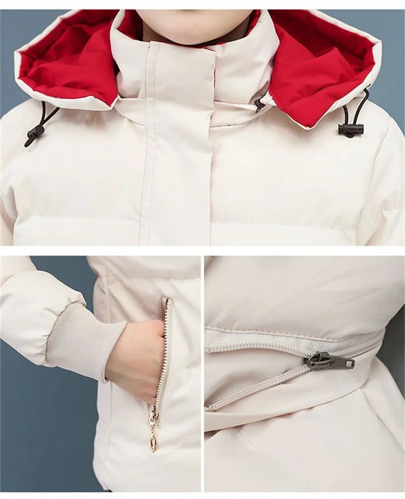 Women's Velvet Cotton Padded Winter Jacket 2025 - Detachable Hood Warm Parka Coat"