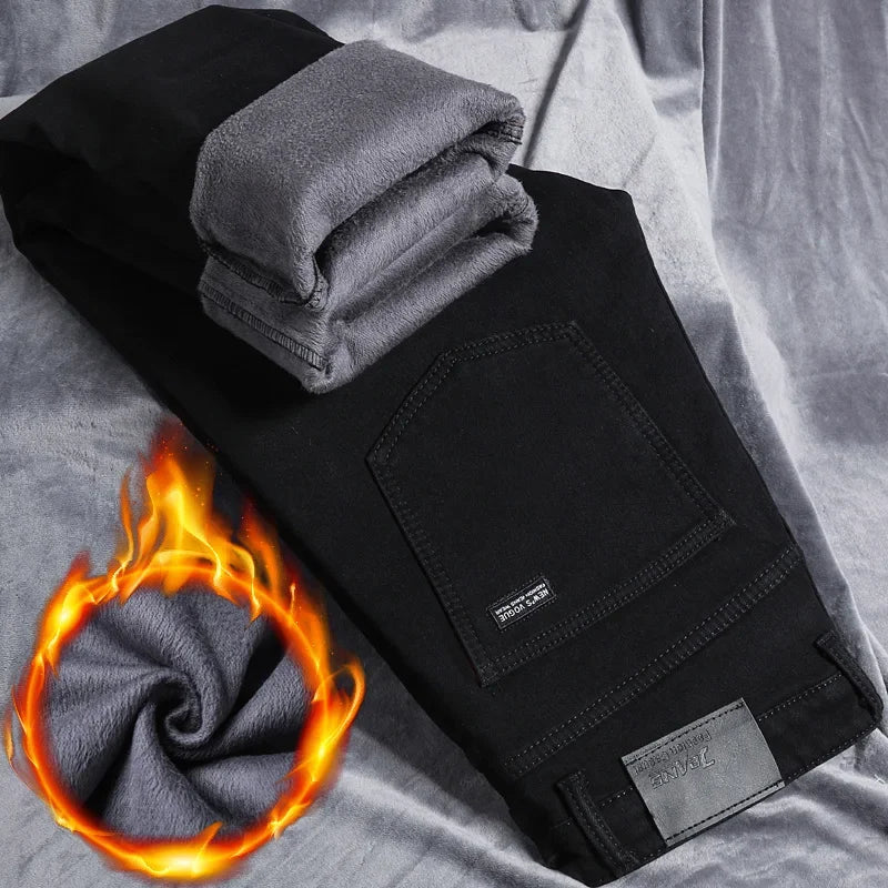 Men's 2024 Winter Fleece-Lined Casual Jeans - Regular Fit