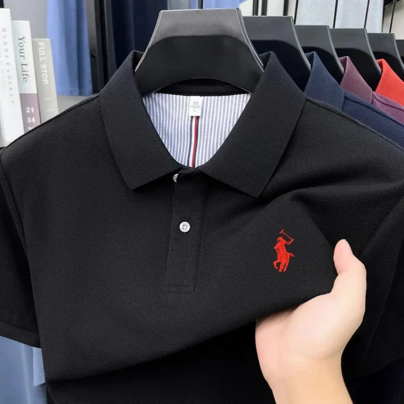 Men's 100% Cotton Short Sleeve Polo Shirt – Embroidered Logo Golf Top | Anti-Wrinkle Summer Casual