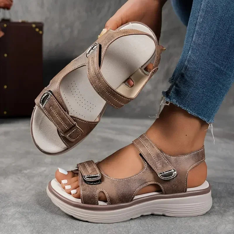 Women's Casual Platform Sandals – Open Toe Non-Slip Outdoor Beach Sandals with Back Strap