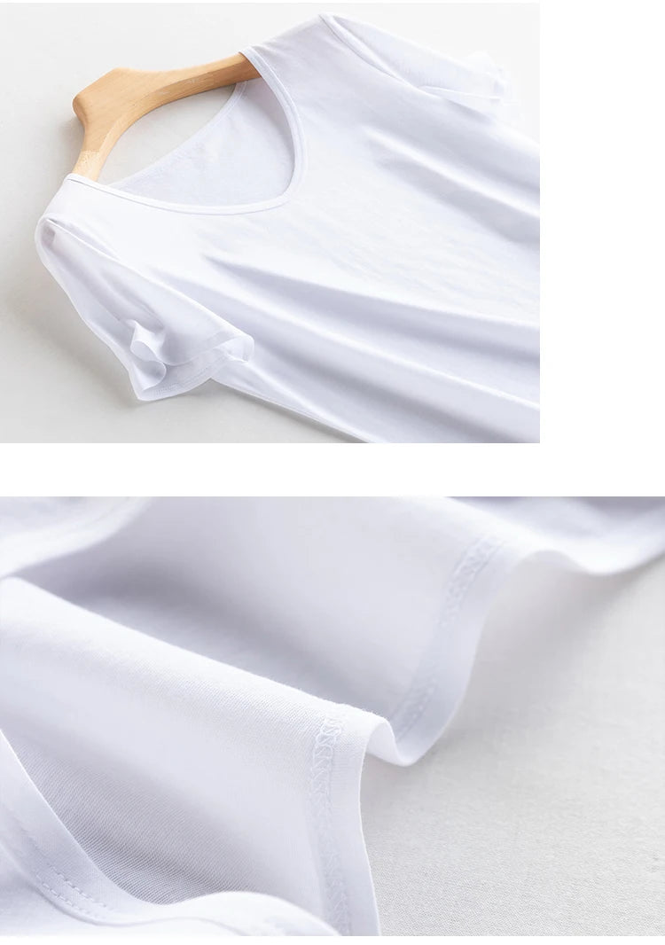 Eesswel Women's V-Neck Silk-Blend T-Shirt | Soft Breathable Summer Tee | Casual Short Sleeve Solid Top – Multiple Colors