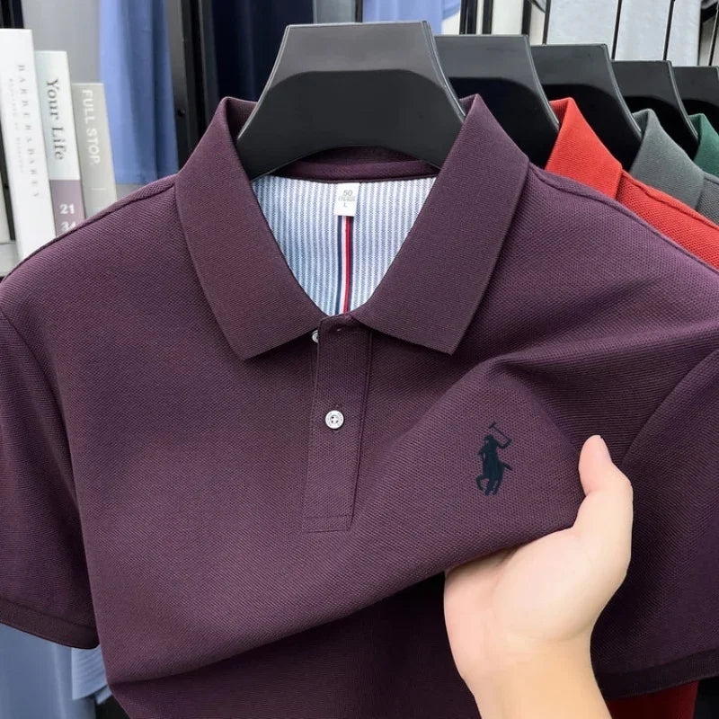 Men's 100% Cotton Short Sleeve Polo Shirt – Embroidered Logo Golf Top | Anti-Wrinkle Summer Casual