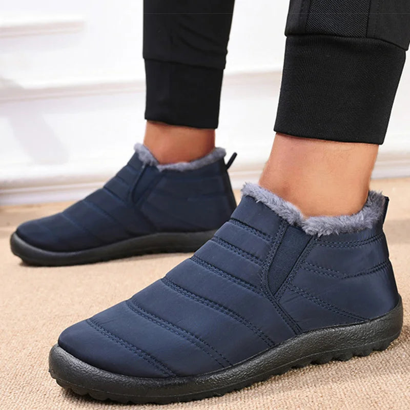 Men's Waterproof Winter Snow Boots - Plush-Lined Slip-On Ankle Boots