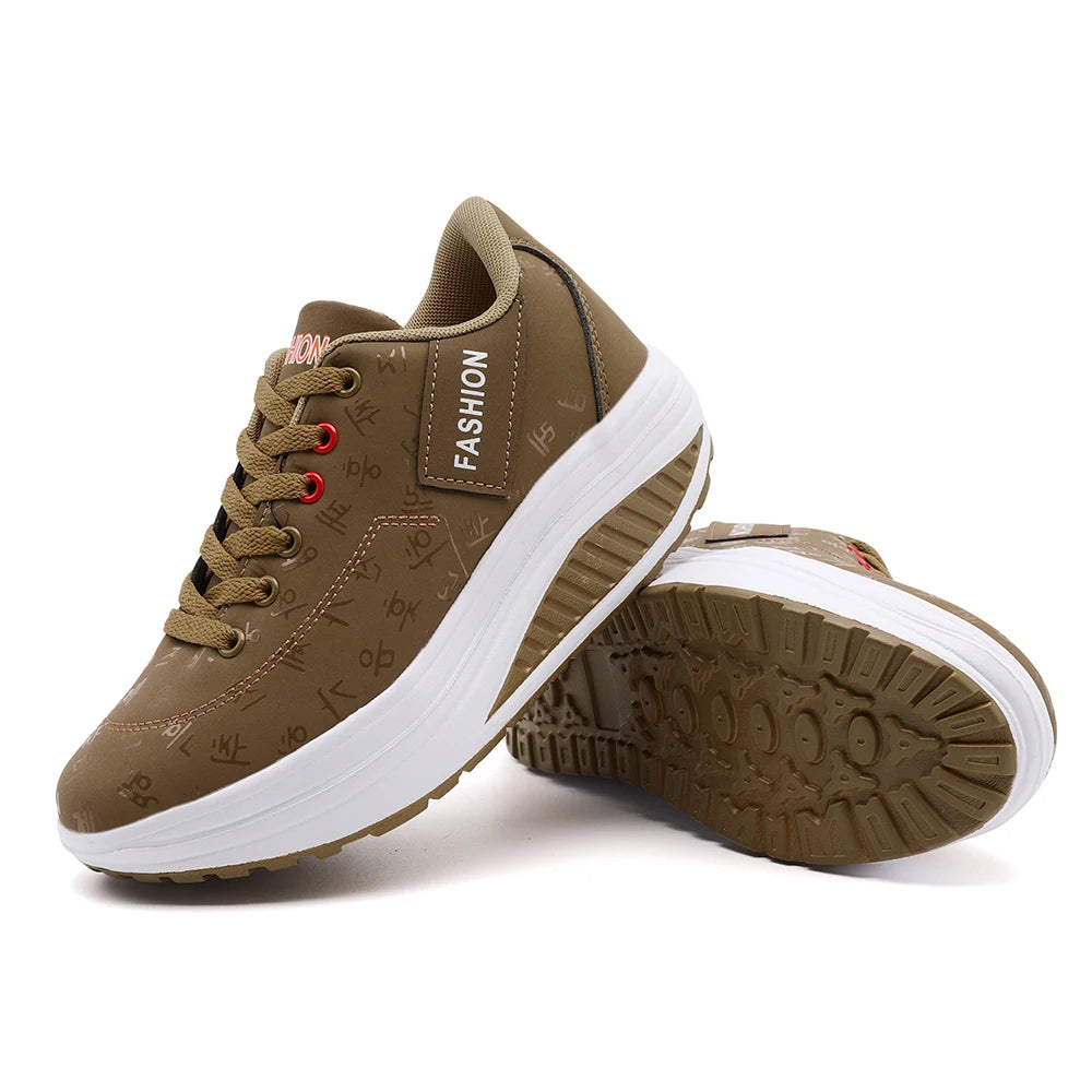 Women's LIZUXIE Wedge Platform Sneakers – Breathable Lace-Up Casual Shoes with Thick Sole & Elevated Comfort.