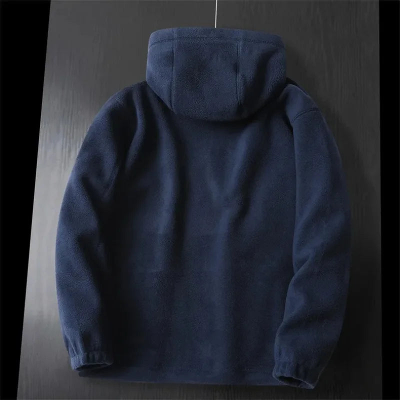 Men's Premium Winter Fleece Jacket - Stylish Hooded Wool Blend Coat for Outdoor Adventures