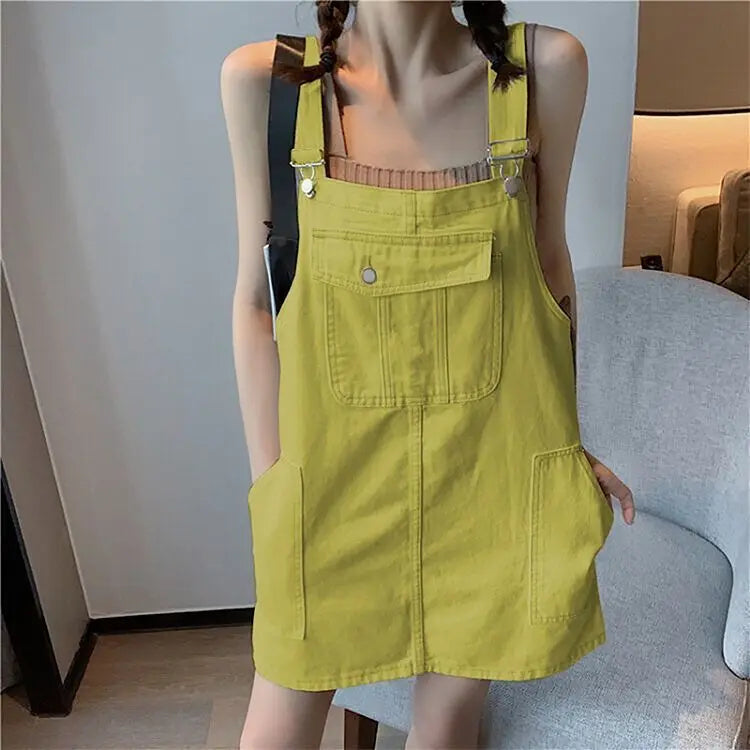 Women's Denim Suspender Mini Dress — Loose A-Line Sleeveless Sundress for Summer