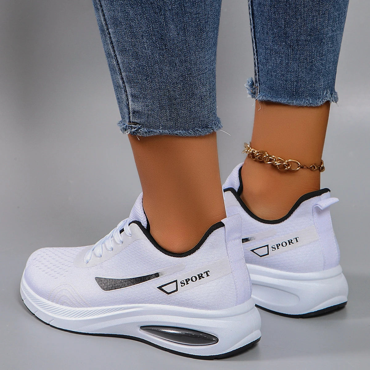 Women's Air Cushion Lace-Up Sneakers – Breathable Mesh Color-Block Running Style Shoes with Rubber Sole
