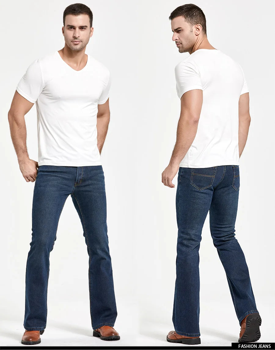 Men's Winter Stretch Fleece Jeans: Warm & Stylish Boot Cut.