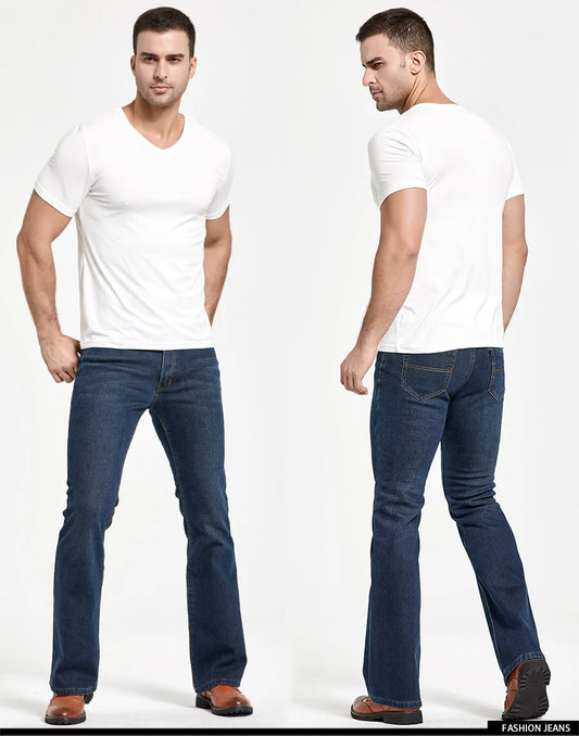 Men's Winter Stretch Fleece Jeans: Warm & Stylish Boot Cut.