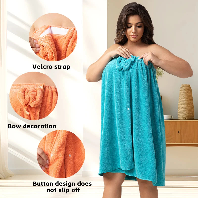 Women's Adjustable Bath Wrap Set - Ultra Soft Woven Towel & Hair Cap for Travel, Spa & Sauna