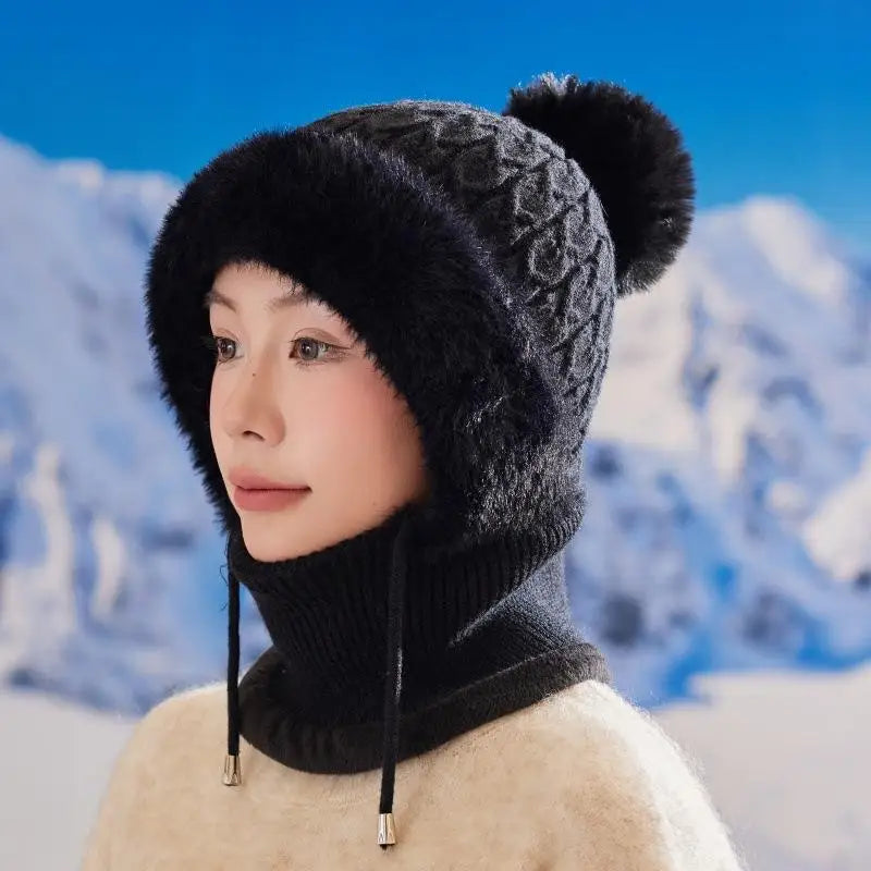 Women's 3-in-1 Winter Beanie Scarf Mask Set - Windproof Plush-Lined Faux Fur