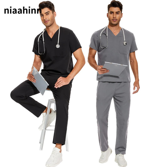 Men's V-Neck Scrubs Set - Stylish Medical Uniforms for Doctors & Nurses | Comfortable & Durable Lab Overalls