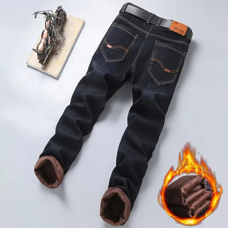 Men's 2024 Winter Fleece-Lined Casual Jeans - Regular Fit