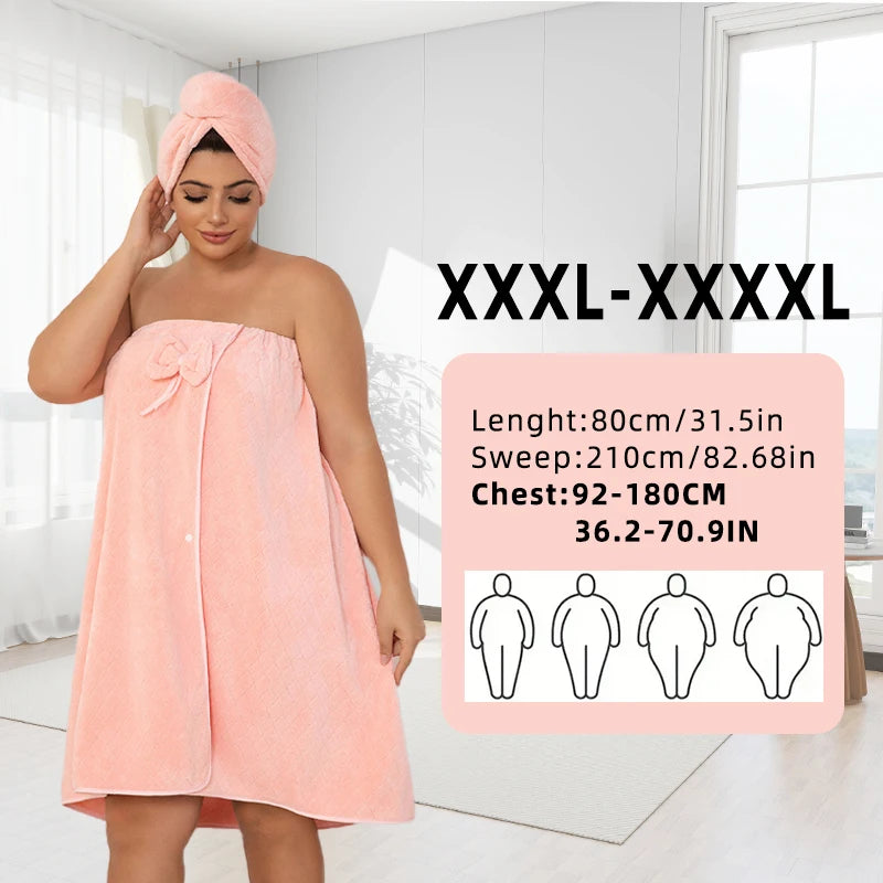 Women's Adjustable Bath Wrap Set - Ultra Soft Woven Towel & Hair Cap for Travel, Spa & Sauna