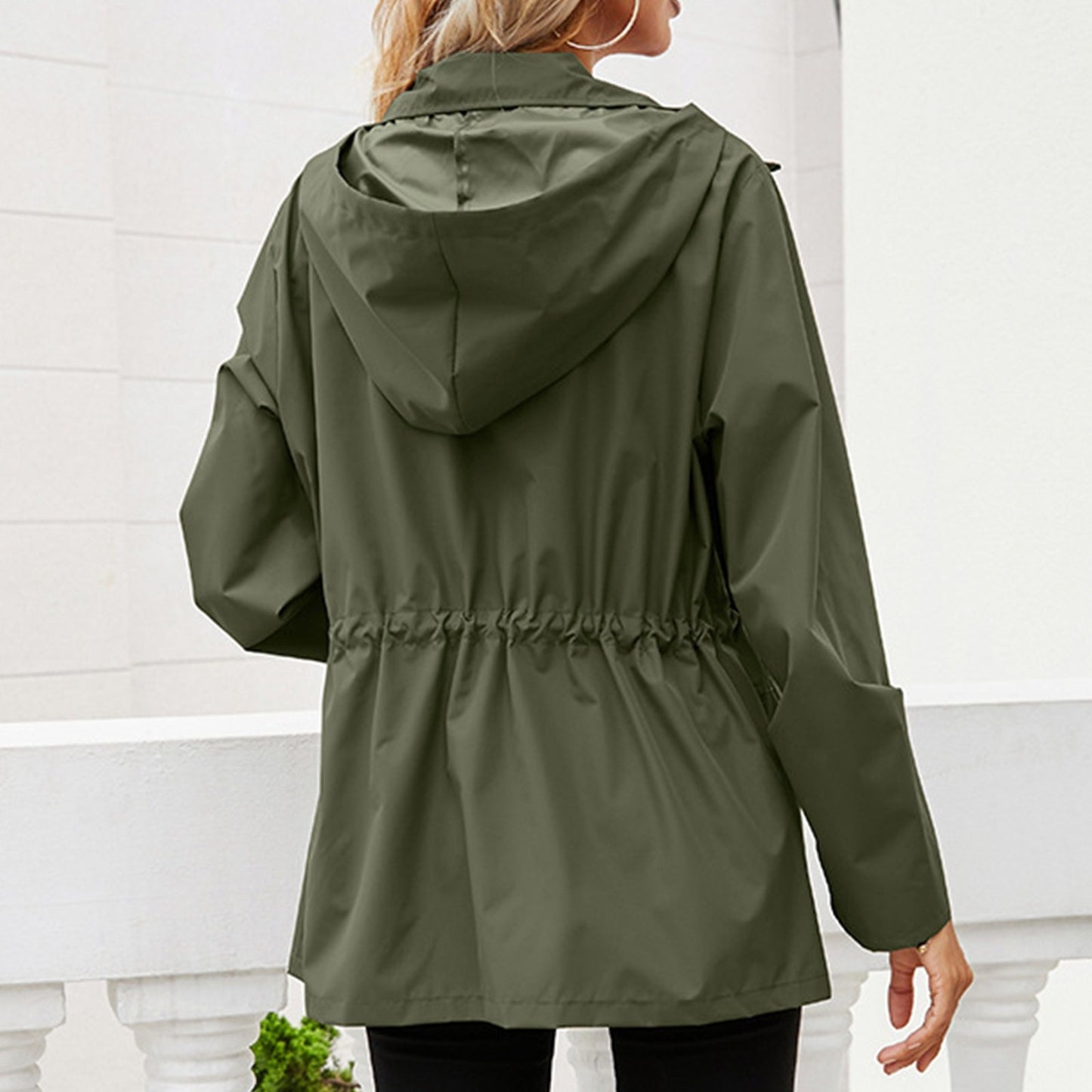 Women's Asymmetric Hooded Windproof Jacket — Plus Size Streetwear Zip-Up Coat with Flare Sleeves