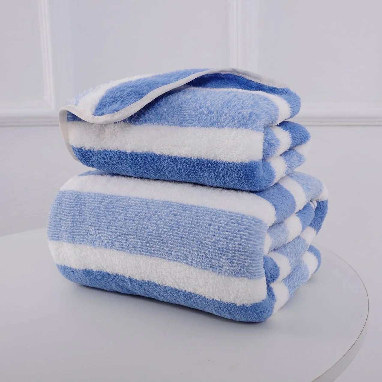 Striped Microfiber Towel Set - Ultra Soft Quick Dry Bath & Face Towels (2 Sizes)