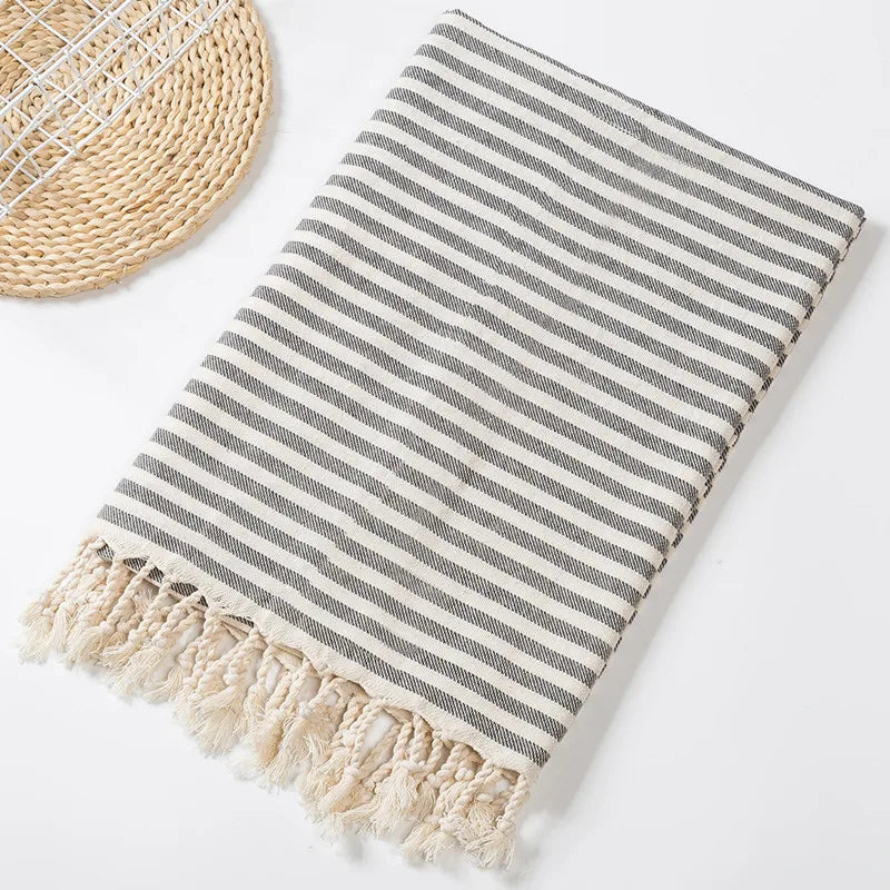 Versatile Turkish Cotton Towel with Tassels - 100% Cotton for Beach, Bath, Shawl & Blanket