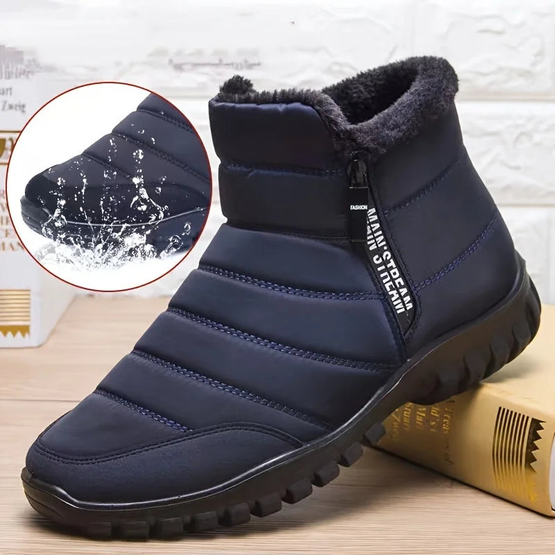 Men's Waterproof Winter Snow Boots – Faux Wool Lined Mid-Calf Zip Ankle Boot | Sizes 6.5–12