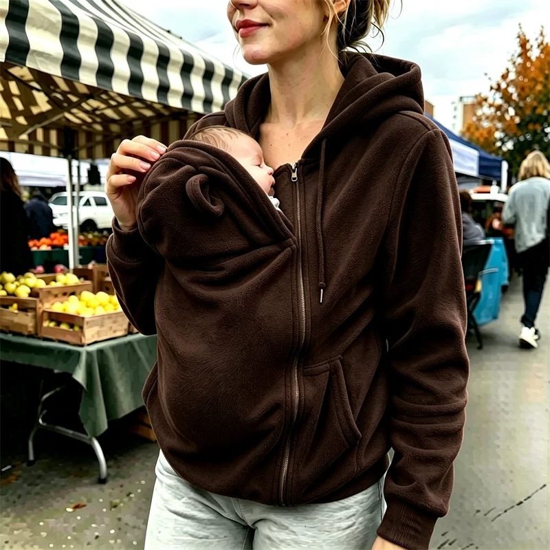 Women’s Maternity Zip-Up Fleece Hoodie with Kangaroo Pouch