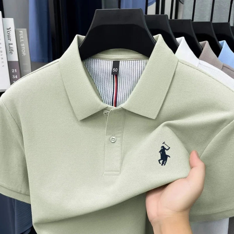 Men's 100% Cotton Short Sleeve Polo Shirt – Embroidered Logo Golf Top | Anti-Wrinkle Summer Casual