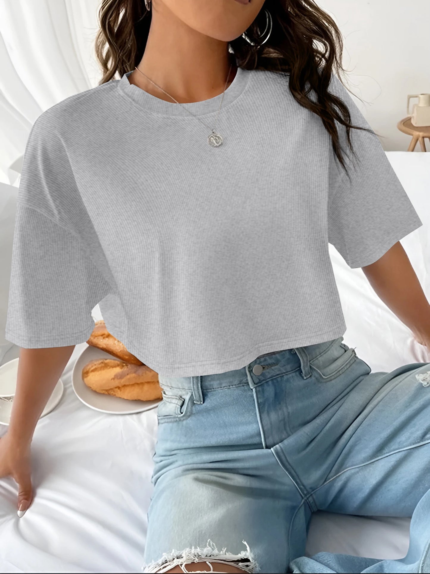 Women's Ribbed Crop Top | Short Sleeve Stretch Tee | Y2K Casual Summer Streetwear
