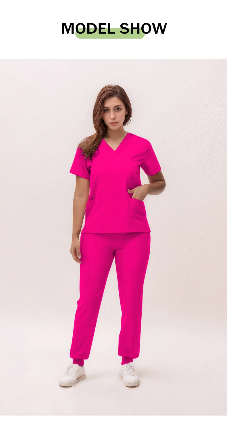 Women's 2025 New Nurse Uniforms: V-Neck Top & Jogger Pants Scrub Set - Experience Ultimate Comfort & Flexibility with 95% Polyester & 5% Spandex for Healthcare Professionals