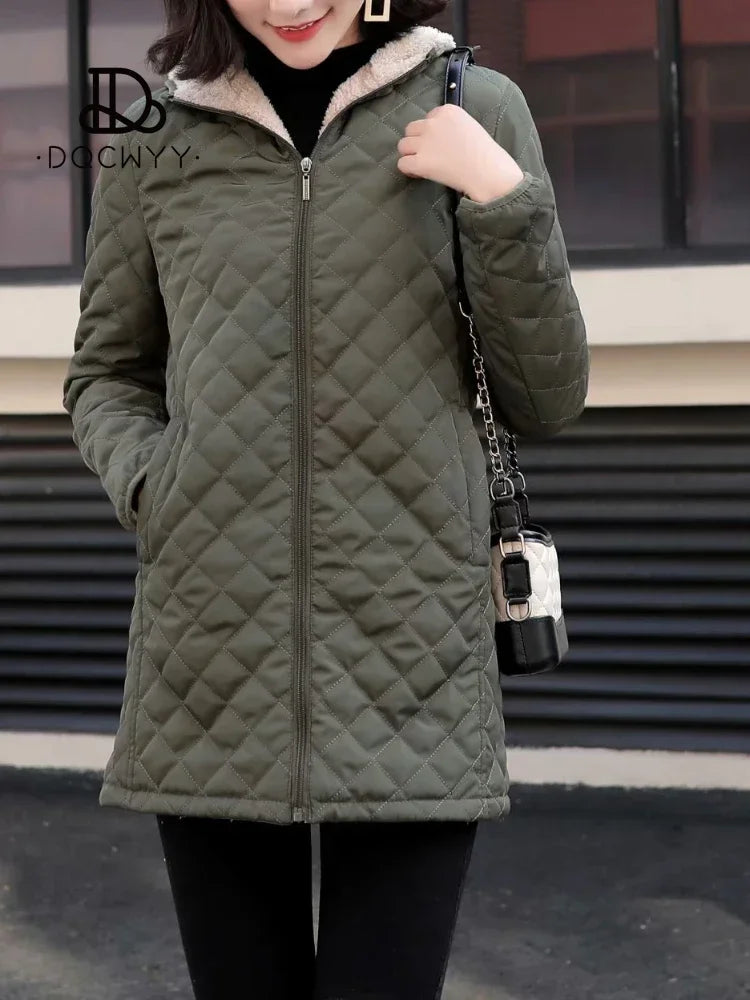 Women's Oversized Winter Jacket - Lamb Down Lined Hooded Parka with Cashmere Blend.