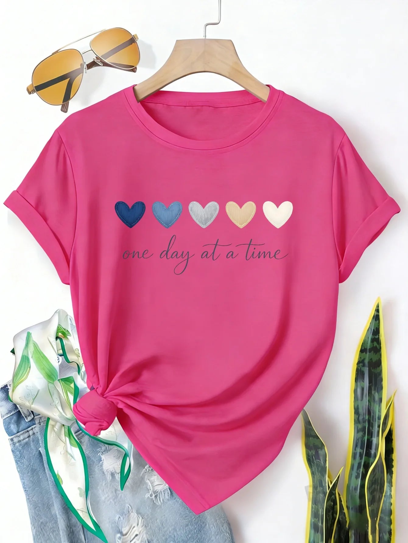 Women's Plus Size Graphic T-Shirt | "One Day At A Time" Casual Loose Fit Tee – Spring & Summer Essential